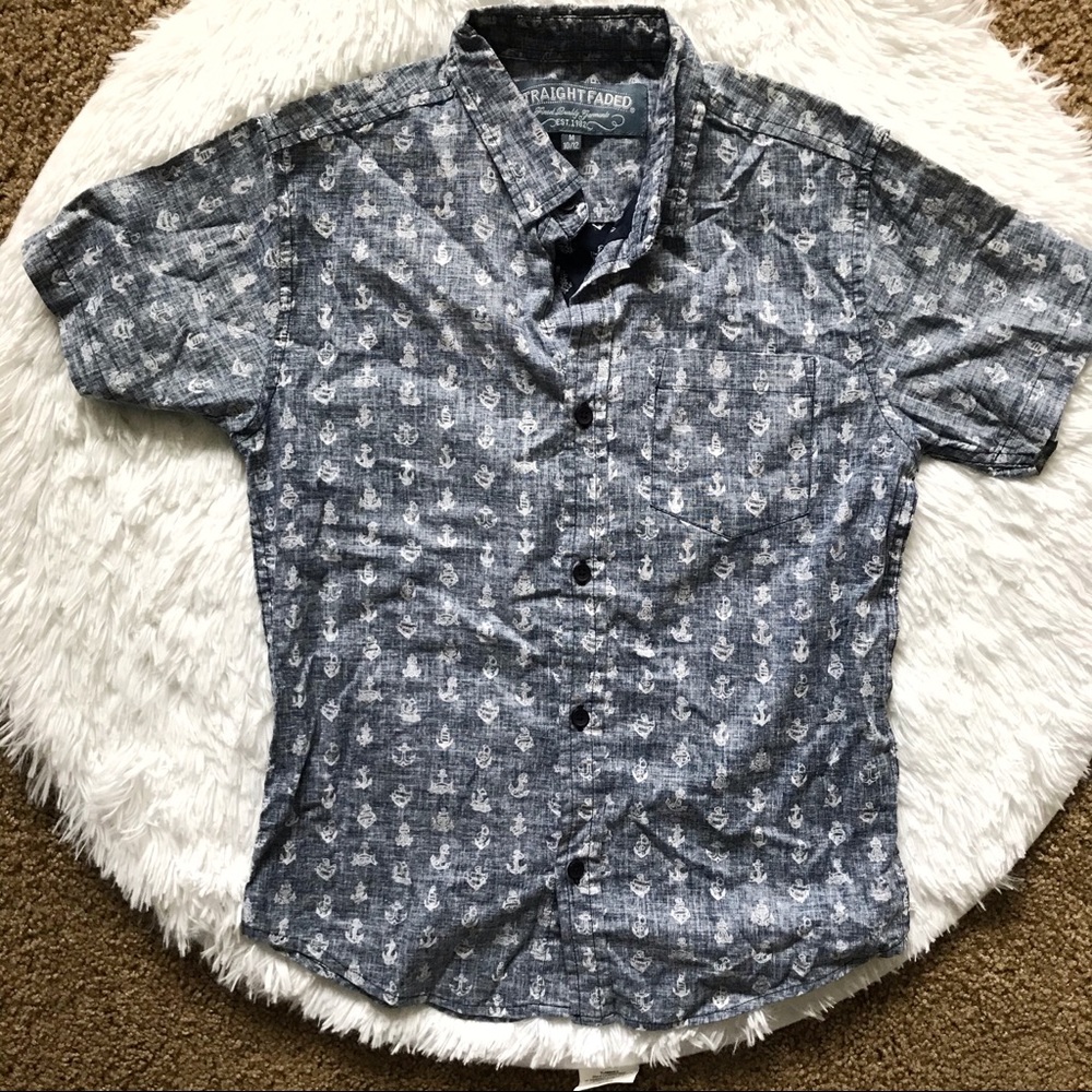 Boy Straight Faded Blue Medium Pattern Button Down